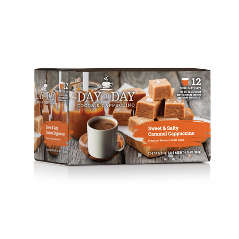 Day to day coffee 12 count sweet & salty caramel capuccino light roast coffee pods for single serve coffee brewer