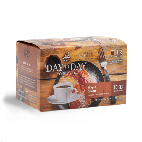 Day to day coffee 12 count maple bacon light roast coffee pods for single serve coffee brewer