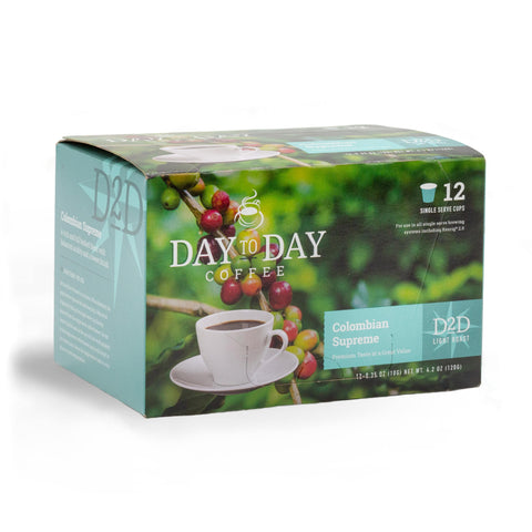 Day to day coffee 12 count colombian supreme light roast coffee pods for single serve coffee brewer