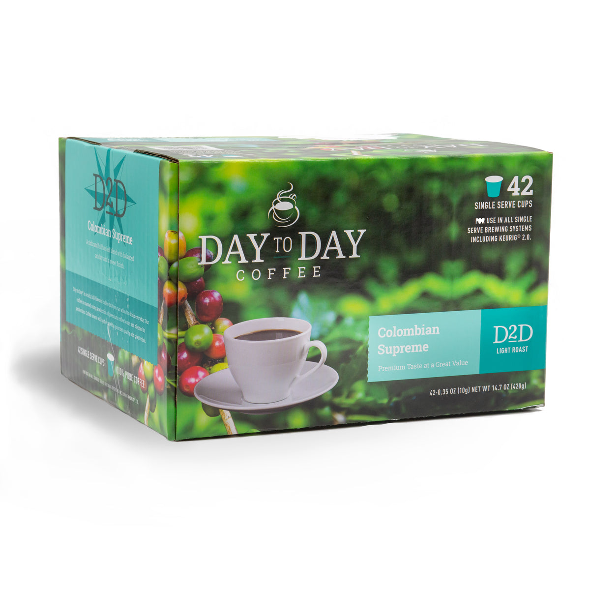 Day to day coffee 42 count colombian supreme light roast coffee pods for single serve coffee brewer