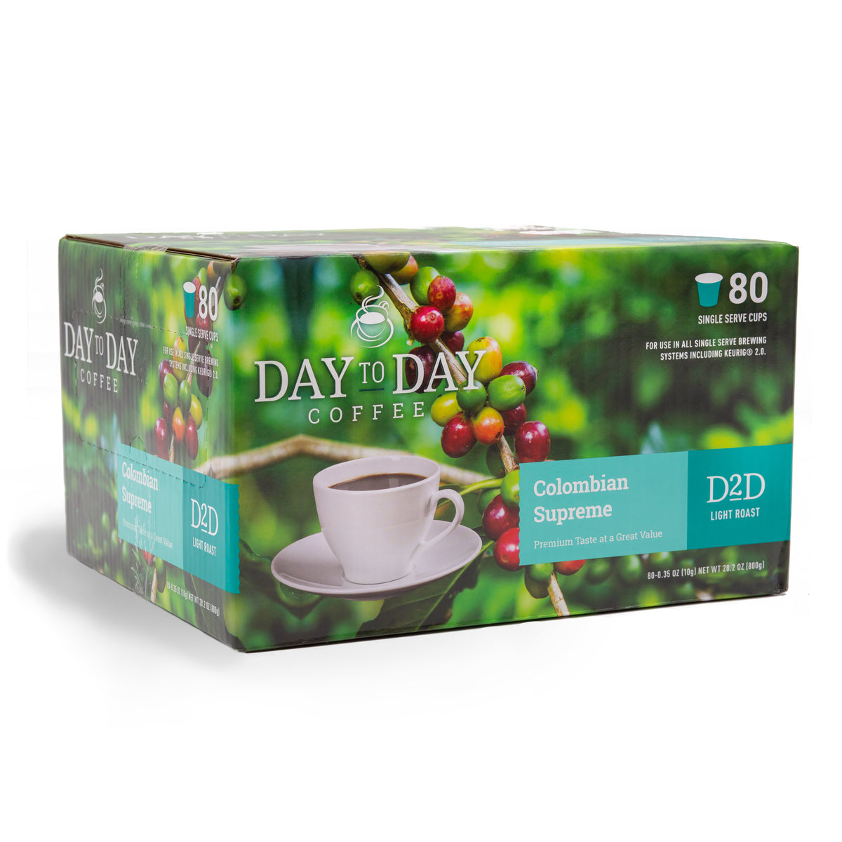 Day to day coffee 80 count colombian supreme light roast coffee pods for single serve coffee brewer