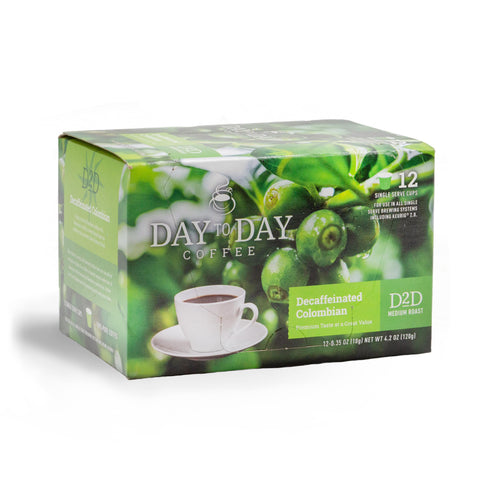 Day to day coffee 12 count decaffeinated colombian light roast coffee pods for single serve coffee brewer