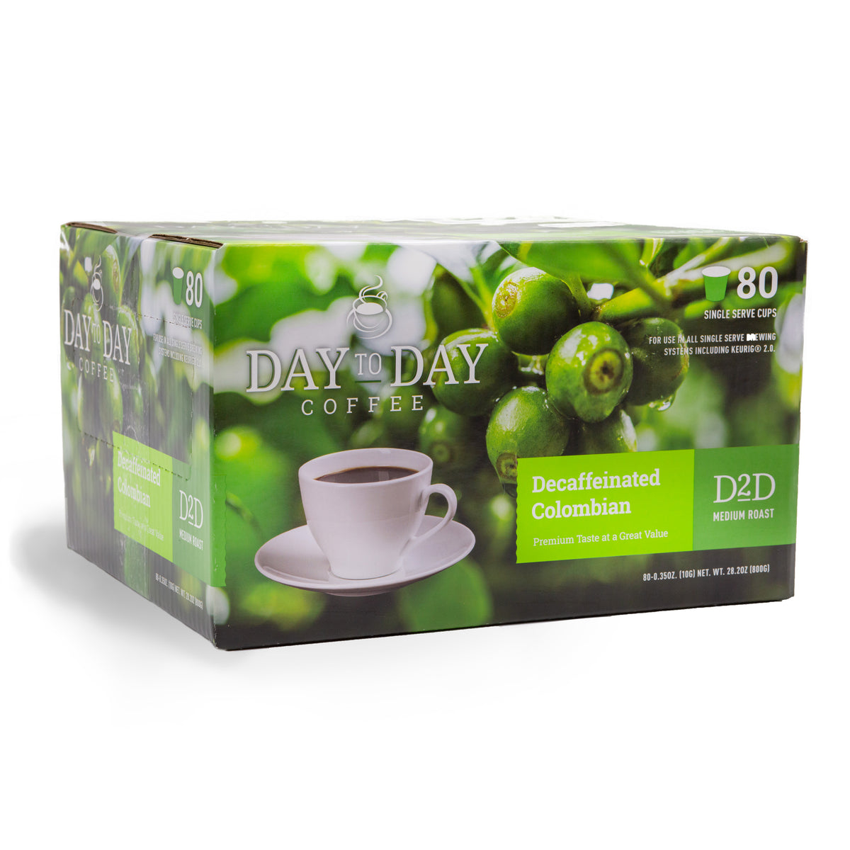 Day to day coffee 80 count decaffeinated colombian light roast coffee pods for single serve coffee brewer